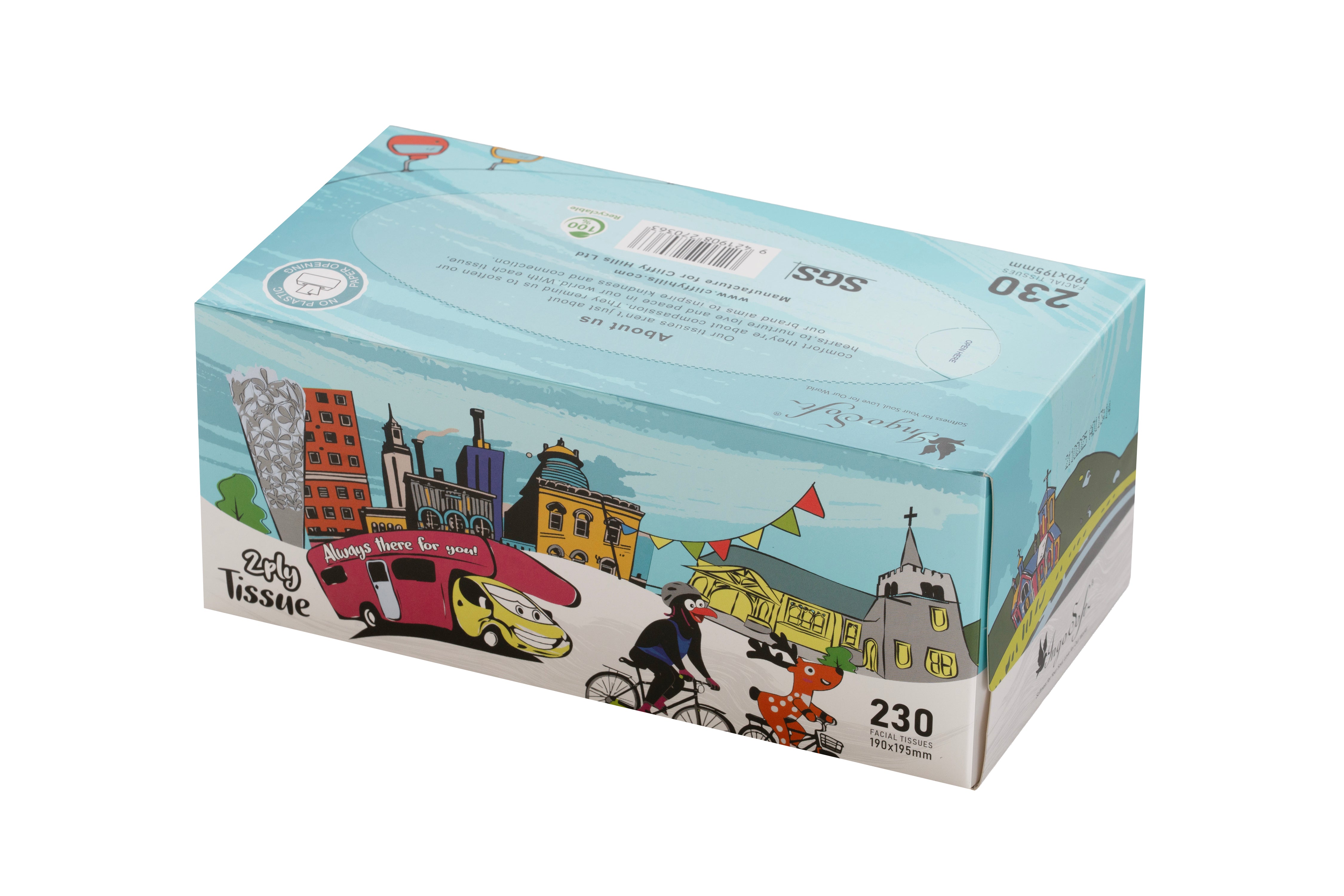 IngoSoft Facial Tissue – NZ City Series, 2-Ply (230 sheets, 24 boxes/carton)