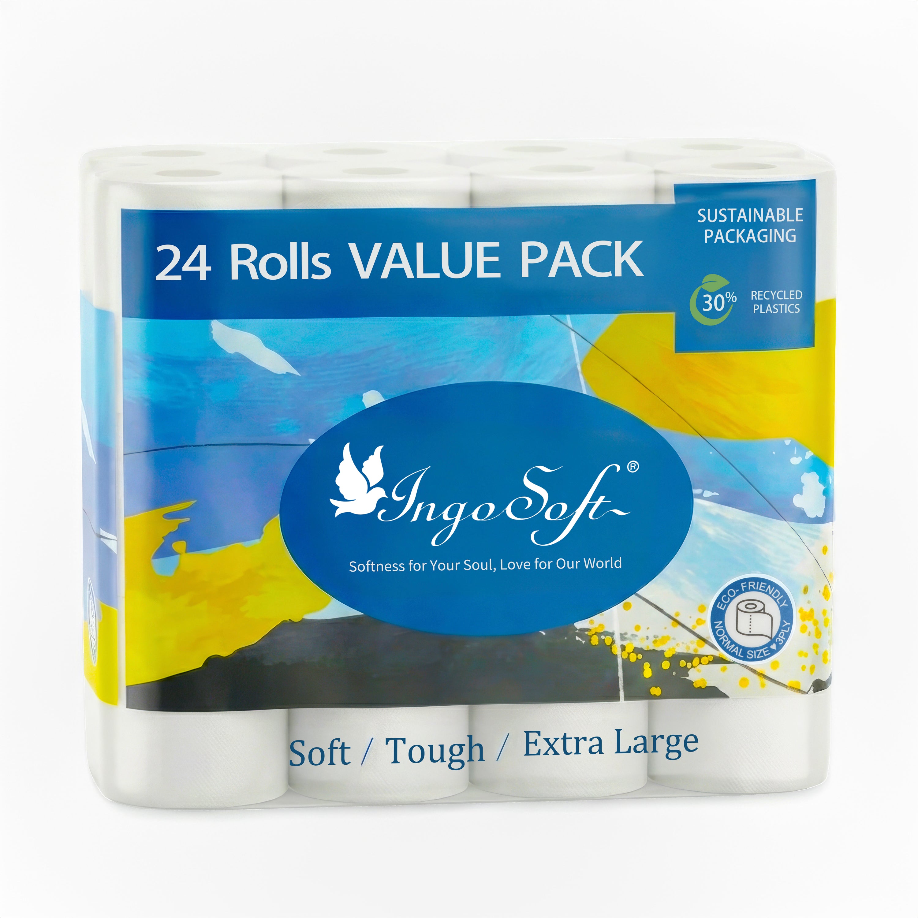 IngoSoft Toilet Paper – 3 Ply (200 sheets, 24 rolls/bag)