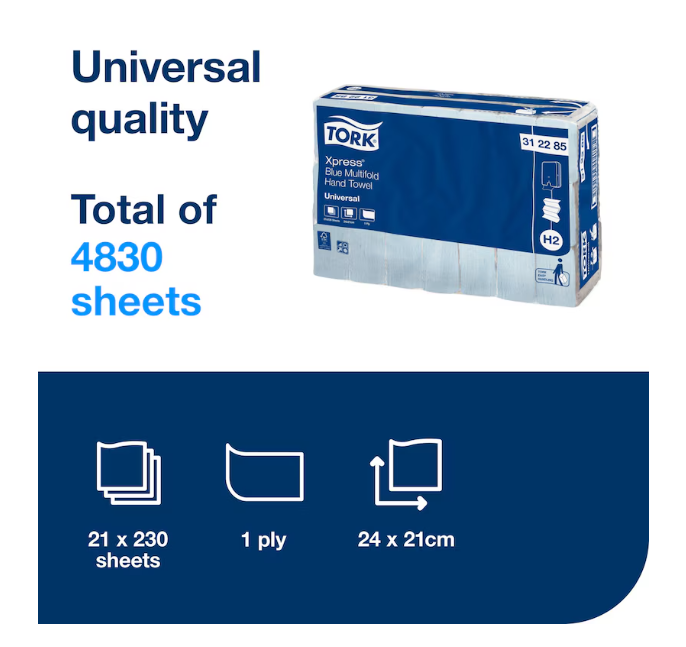 Universal Xpress Blue Multifold Hand Towel H2 (21x230sheet) Ctn