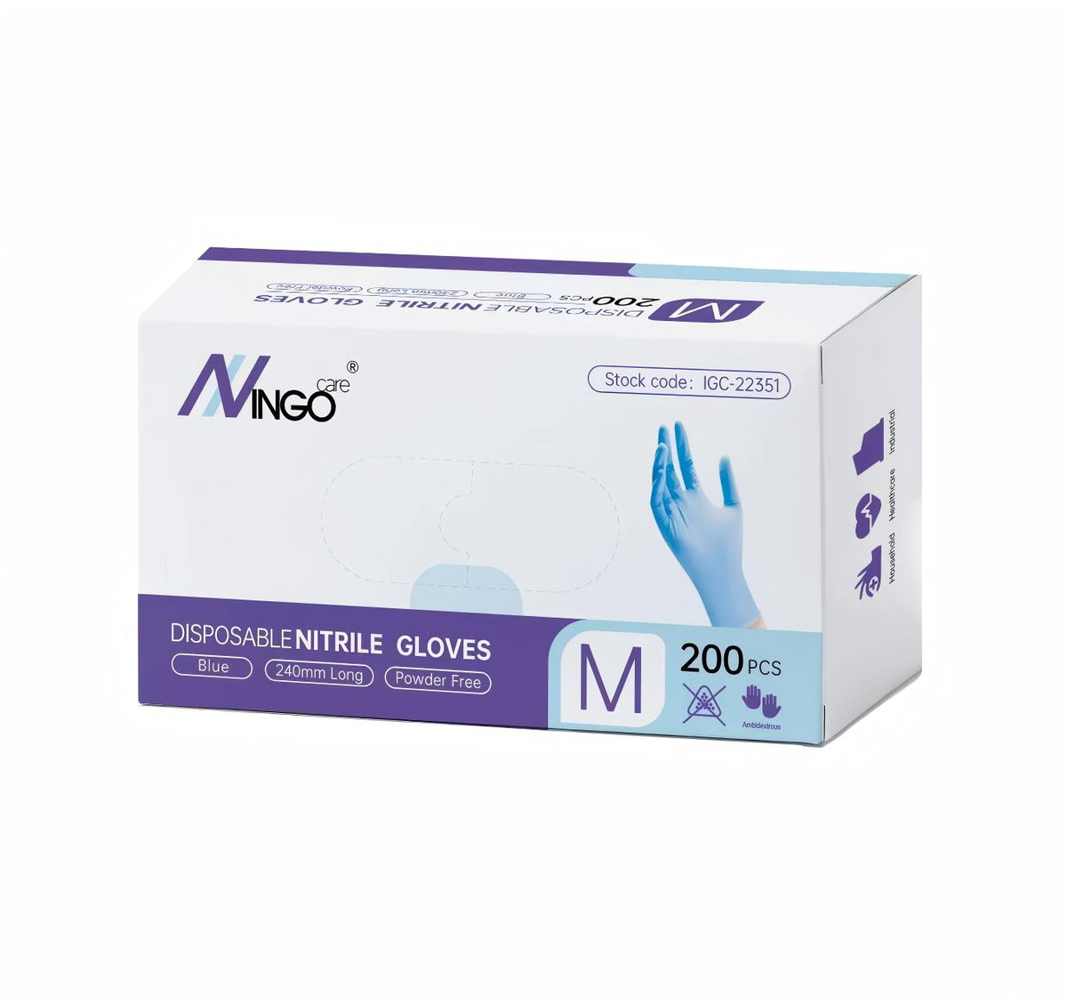 IngoCare Disposable Nitrile Examination Gloves (200 pcs/box)